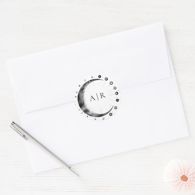 Black White Crescent Moon Wedding Envelope Seal (Envelope)