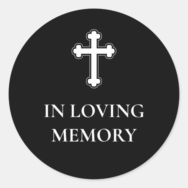 Black White Cross Elegant In Loving Memory Classic Round Sticker (Front)