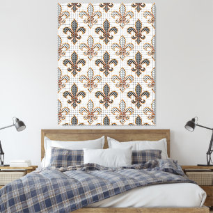 Black White Crosshatch Polka Dots Fleur-de-lis  Canvas Print