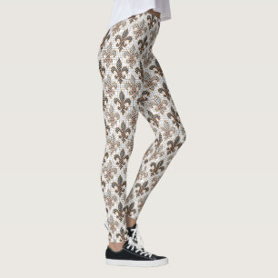Black White Crosshatch Polka Dots Fleur-de-lis  Leggings