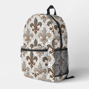 Black White Crosshatch Polka Dots Fleur-de-lis  Printed Backpack