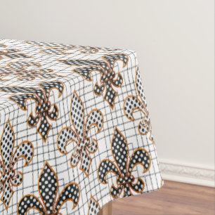 Black White Crosshatch Polka Dots Fleur-de-lis Tablecloth