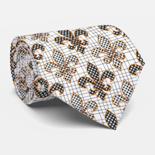 Black White Crosshatch Polka Dots Fleur-de-lis Tie