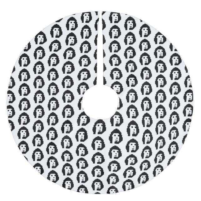 Black white cryptopunk brushed polyester tree skirt (Front)