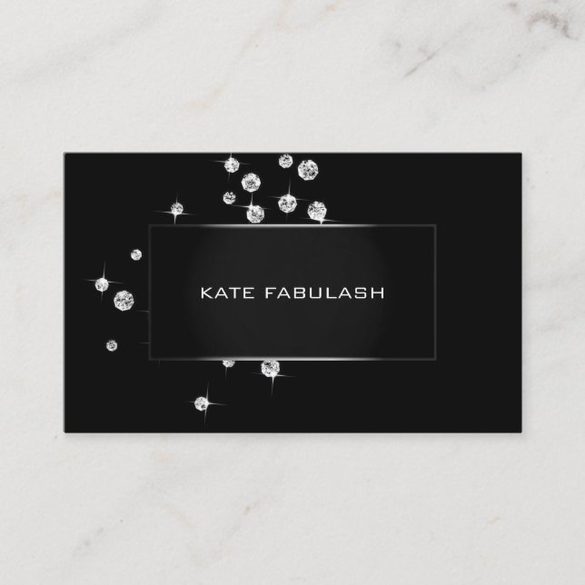 Black White Crystals Diamon Fashion Stylist Beauty Business Card (Front)