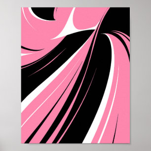 Black & White Curved Streaks on a Pink Background Poster