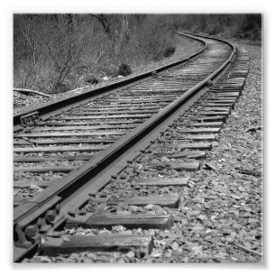 Black & White Curved Train Tracks Photo Print