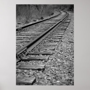 Black & White Curved Train Tracks Poster