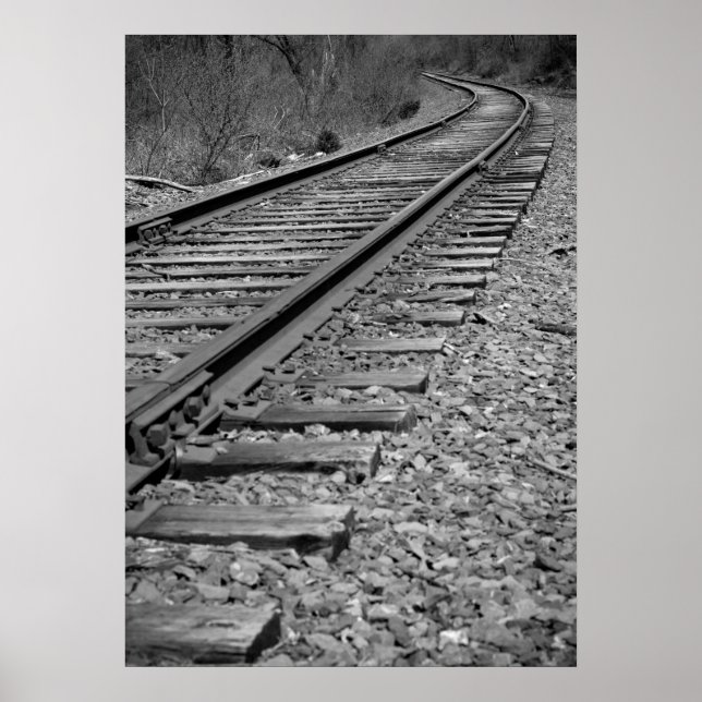 Black & White Curved Train Tracks Poster (Front)