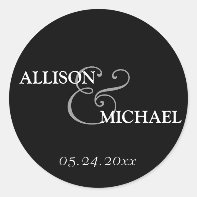 Black white custom ampersand wedding favour label (Front)