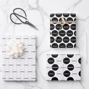 Black White Custom Business Logo Pattern Repeating Wrapping Paper Sheet