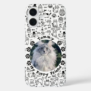 Black & White Custom Cat Photo and Name  iPhone 16 Case