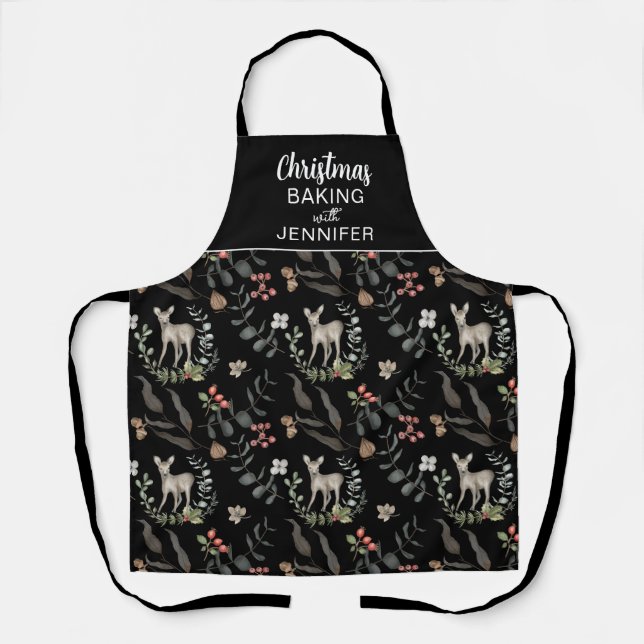 Black & White Custom Christmas Baking with Name Apron (Front)