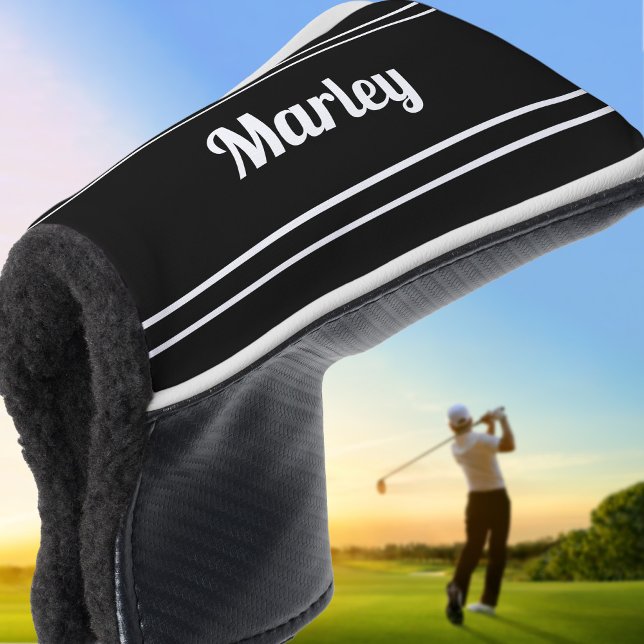 Black & White Custom Golfer Sports Monogram Black Golf Head Cover (Black & White Custom Golfer Sports Monogram Black Golf Head Cover)