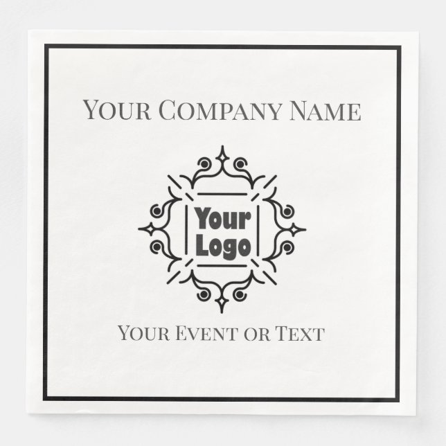 Black & White Custom Logo Company Event Napkin (Front)