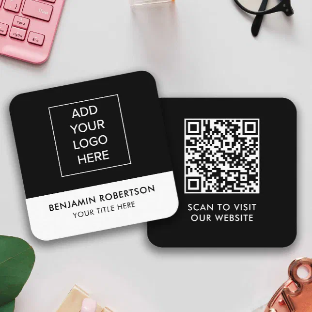 Black White Custom Logo QR Code Modern Simple Calling Card | Zazzle