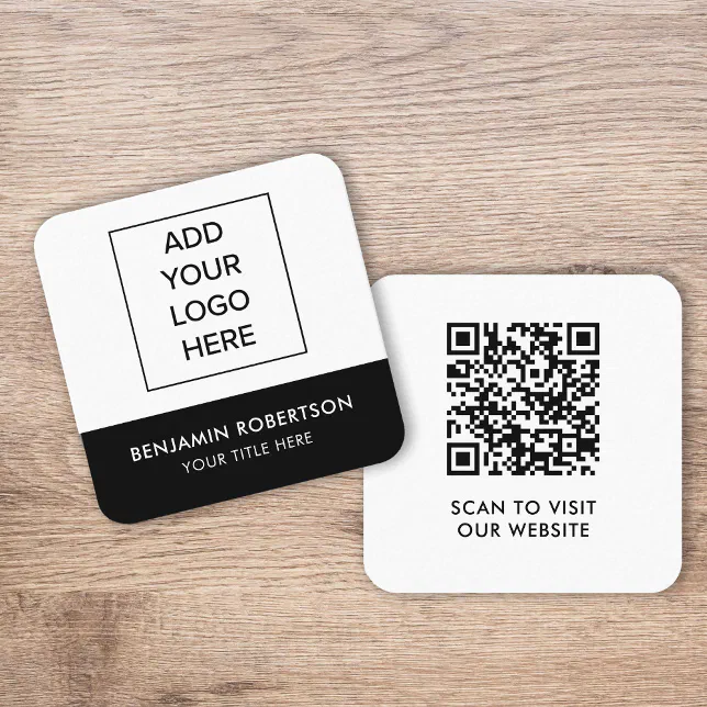 Black White Custom Logo QR Code Modern Simple Calling Card | Zazzle