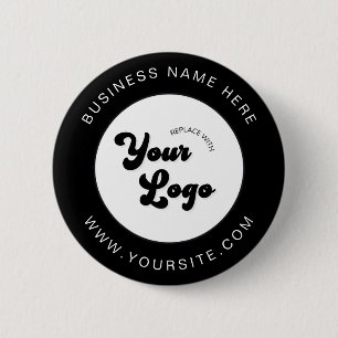 Black & White Custom Logo Text Business Corporate  6 Cm Round Badge