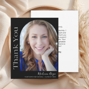 Black White Custom Modern Photo Arch Graduation  Thank You Card
