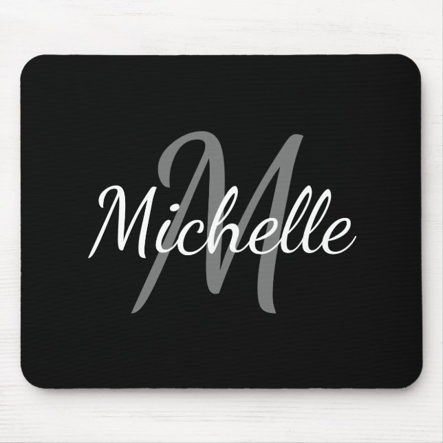 Black & White Custom Monogram Cute Mousepad (Front)
