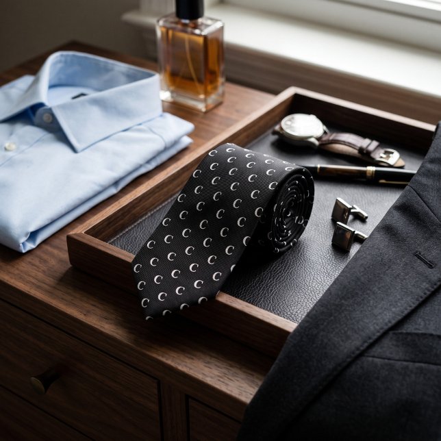 Black White Custom Monogram Initial Letter Repeat  Tie (Black White Custom Monogram Initial Letter Repeat Neck Tie
)