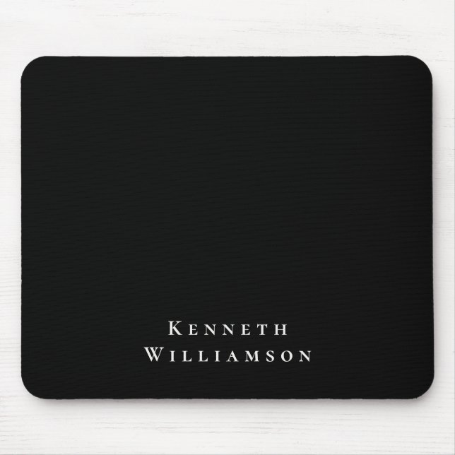 Black White Custom Name Minimalist Modern Men  Mouse Mat (Front)