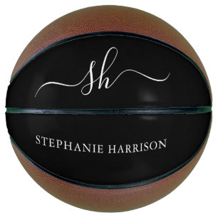 Black White Custom Name Monogram  Basketball