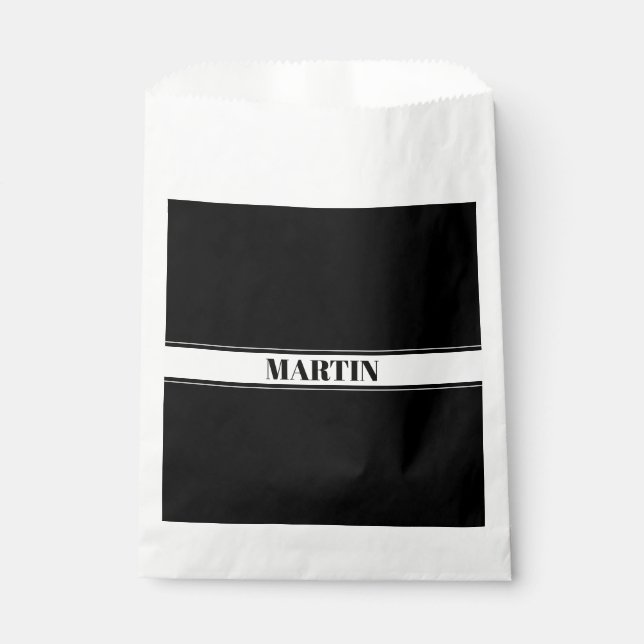 Black & White Custom Name Stripe Favour Bags (Front)
