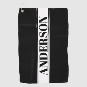 Black & White Custom Name Stripe Golf Towel