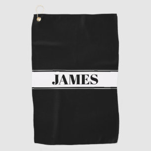 Black & White Custom Name Stripe Golf Towel