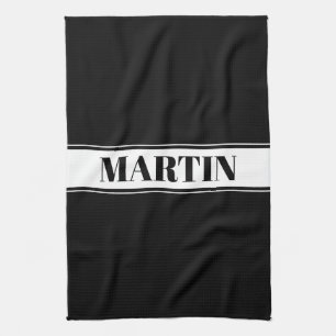 Black & White Custom Name Stripe Tea Towel