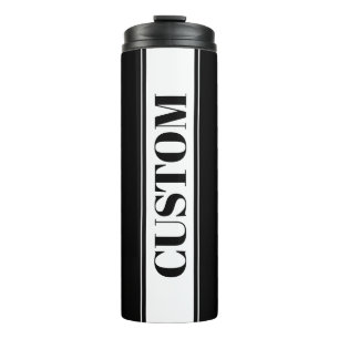 Black & White Custom Name Stripe Thermal Tumbler