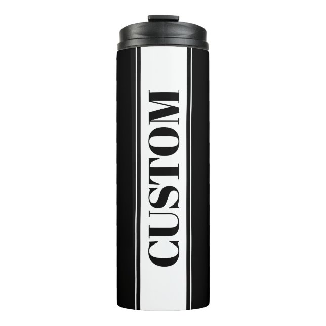 Black & White Custom Name Stripe Thermal Tumbler (Front)