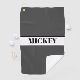 Black & White Custom Name Stripe w/Grey Golf Towel