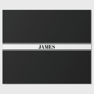 Black & White Custom Name Stripe Wrapping Paper