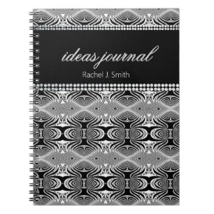 Black White Custom Name Trippy Ideas Notebook