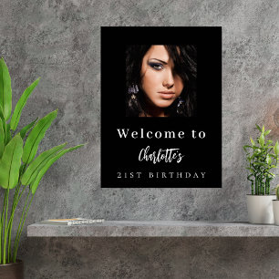 Black white custom photo birthday party welcome poster