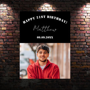 Black white custom photo birthday party welcome poster