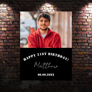 Black white custom photo birthday party welcome poster