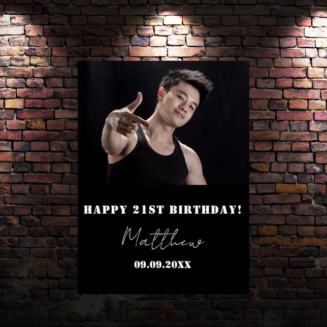 Black white custom photo birthday party welcome poster (Creator Uploaded)