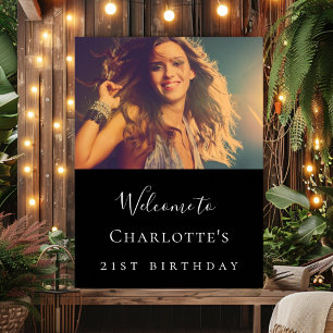 Black white custom photo birthday welcome poster