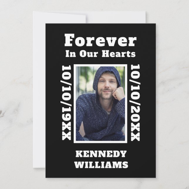 Black White Custom Photo Forever In Our Hearts Thank You Card (Front)
