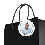 Black white custom photo man guy birthday favour tags<br><div class="desc">A classic white background,  black text. Text: Happy birthday (x2) Personalise and add a name,  age and photo.
Back: add your thank you note.</div>