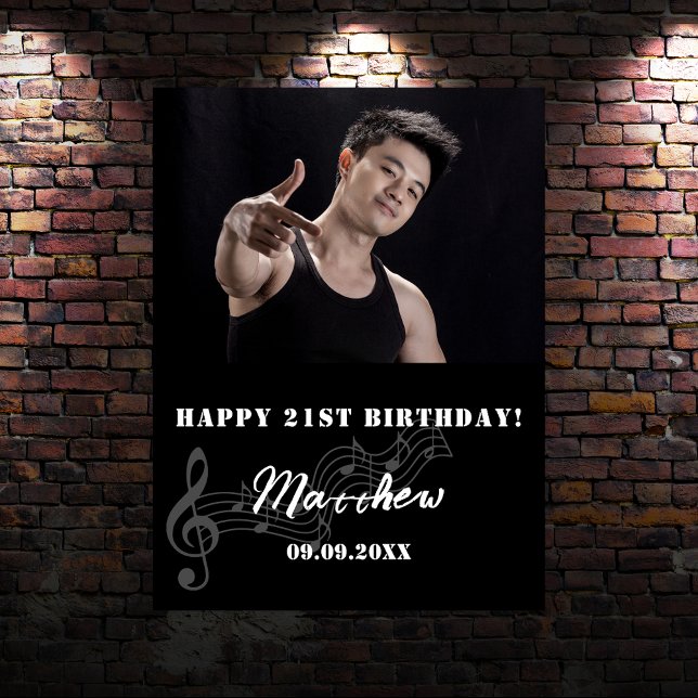 Black white custom photo music birthday welcome poster (Creator Uploaded)