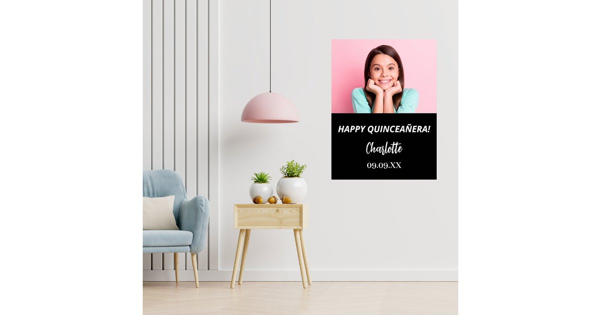 Black white custom photo Quinceanera party welcome Poster | Zazzle