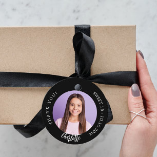 Black white custom photo thank you Sweet 16 Favour Tags