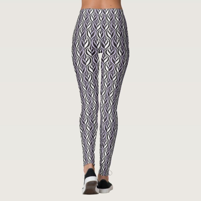 Black white custom stripe graphic pattern leggings (Back)