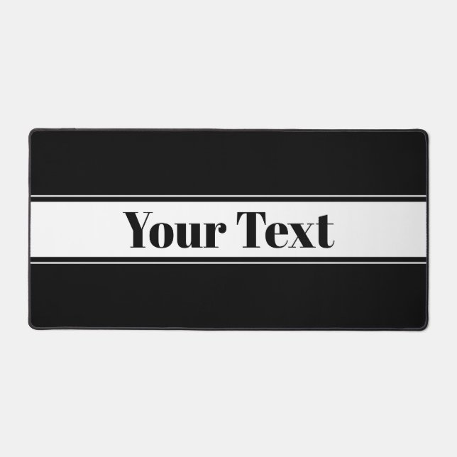 Black & White Custom Text Stripe Desk Mat (Front)