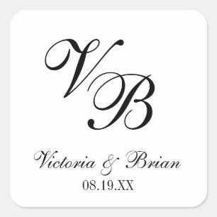Black   White Custom Wedding Monogram Favour Tag