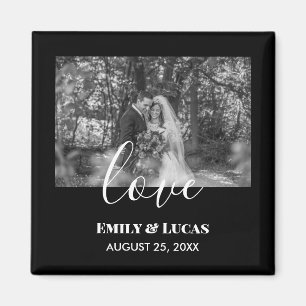 Black White Custom Wedding Photo Simple Elegant Magnet